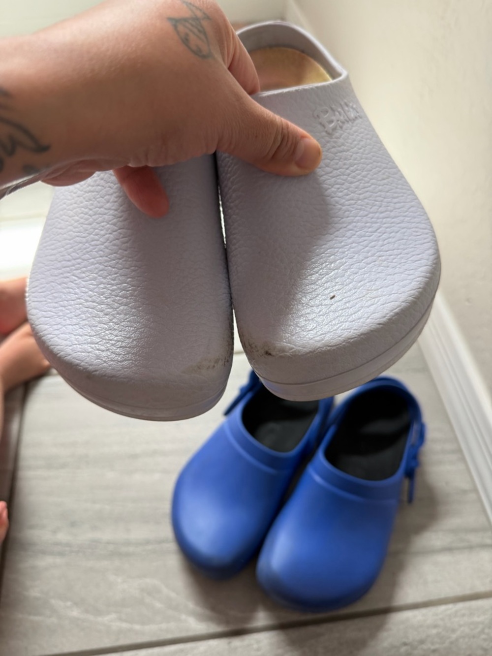 Birkenstock Women's Clogs in Black, White & Blue - Picture 8 of 10